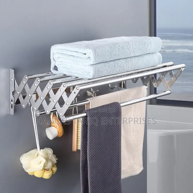 Wall-Mounted Retractable Stainless Steel Towel Rack and Drying Shelf