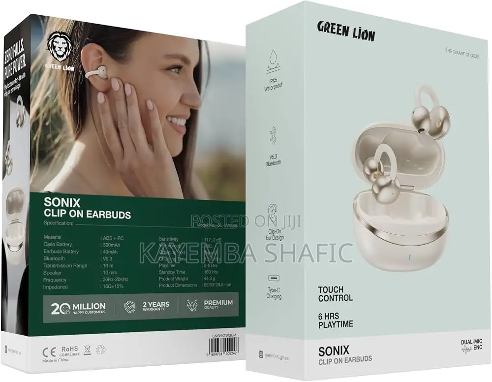 Brand New Green Lion Sonix Clip-on Wireless Open-Ear Earbuds