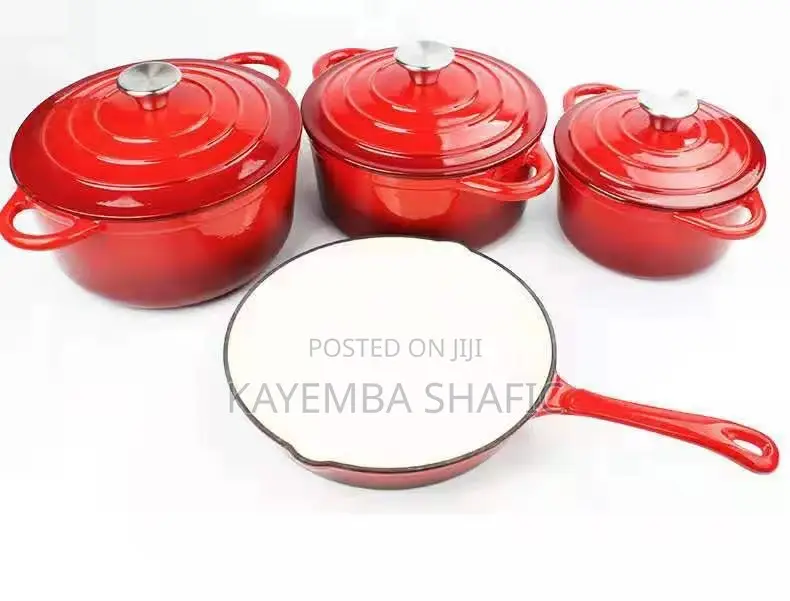 7-Piece Authentic Enameled Cast Iron Cookware Set - Red