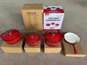 7-Piece Authentic Enameled Cast Iron Cookware Set - Red
