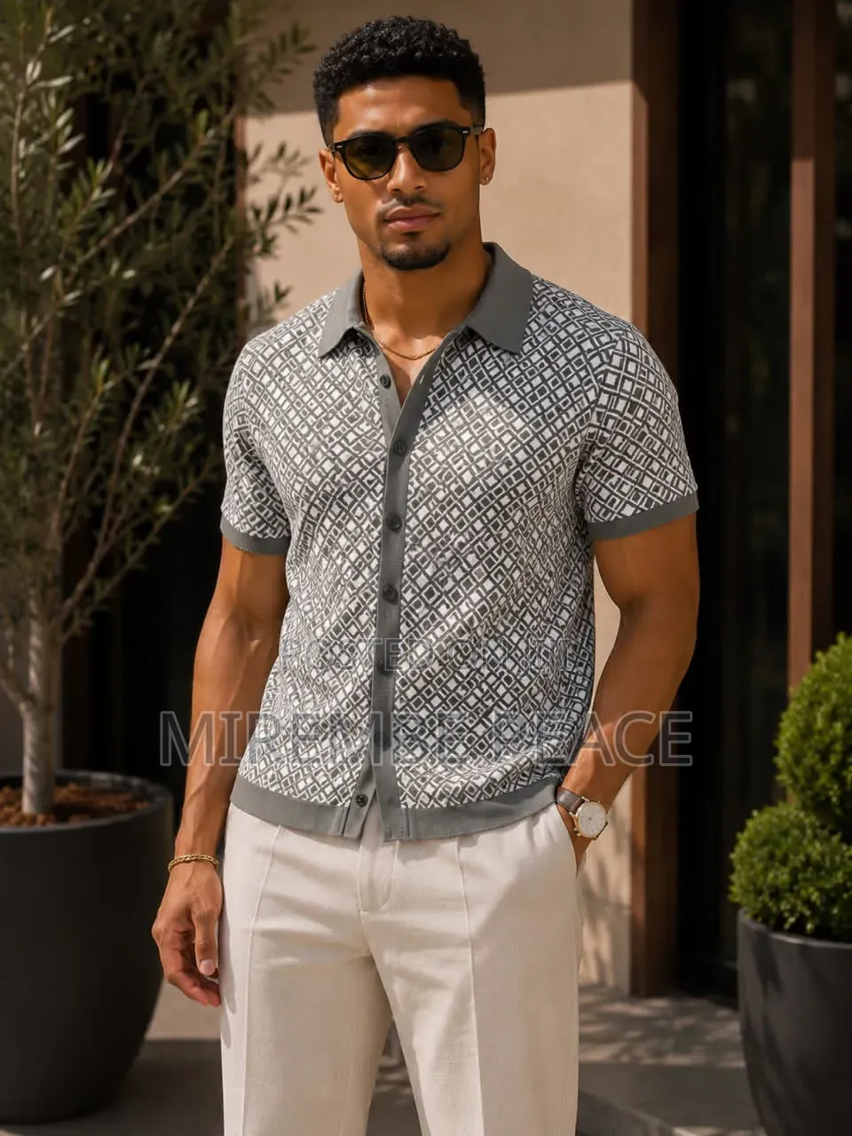 Geometric Knit Polo T-Shirts