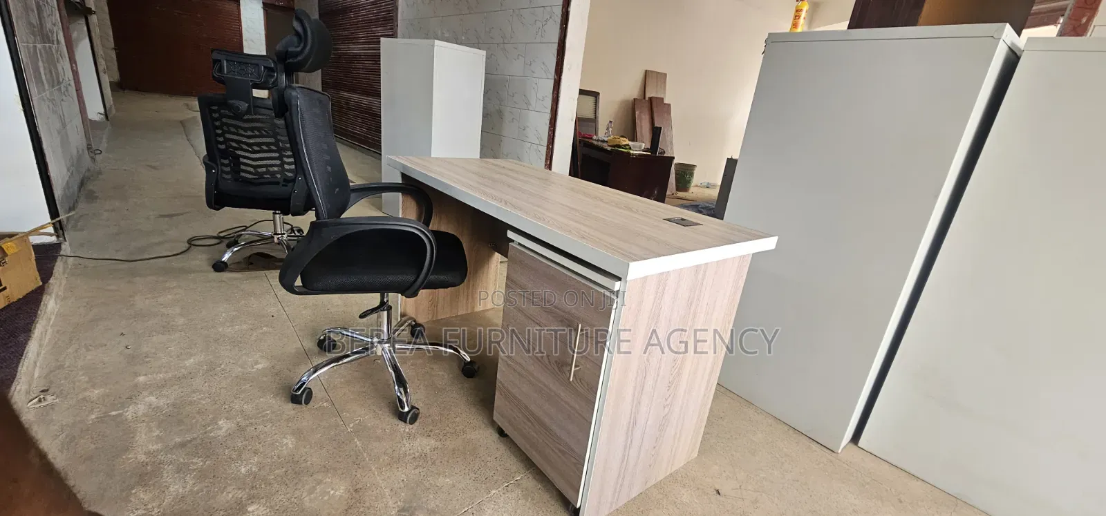 Mesh Office Chair and Grey Office Table 130cm