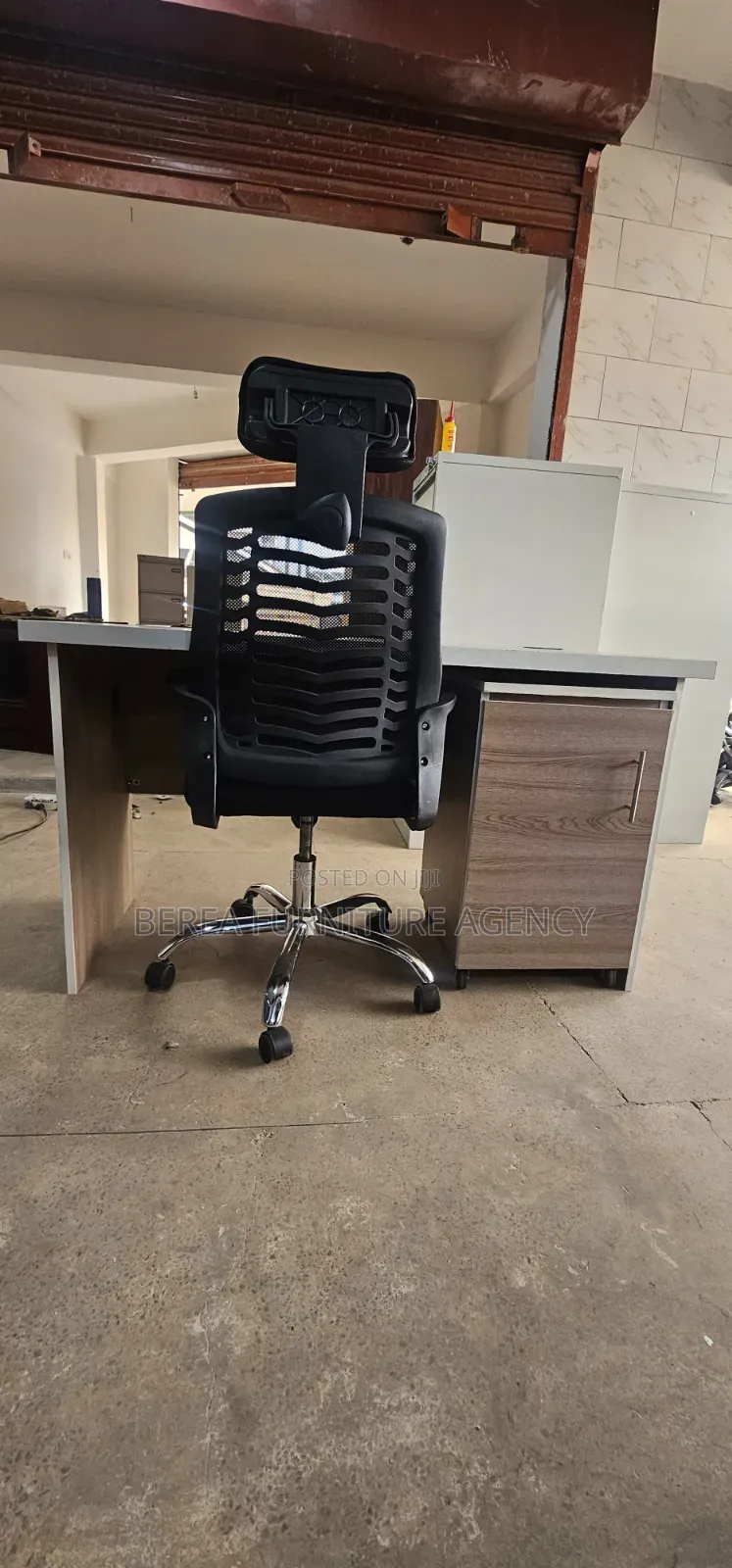 Mesh Office Chair and Grey Office Table 130cm