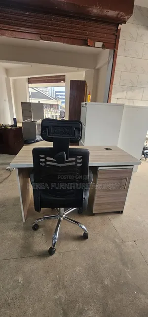Mesh Office Chair and Grey Office Table 130cm