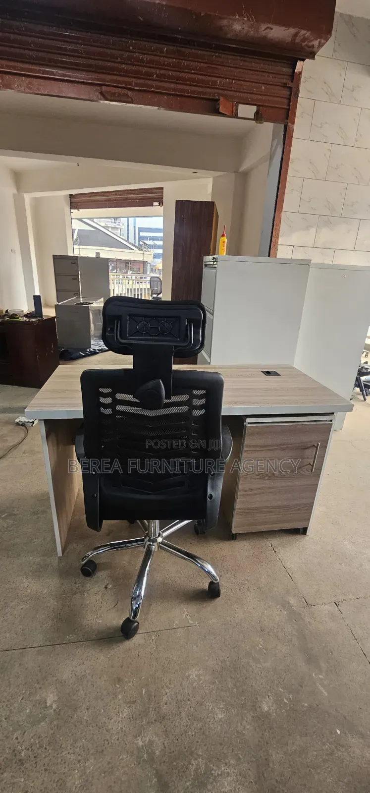Mesh Office Chair and Grey Office Table 130cm