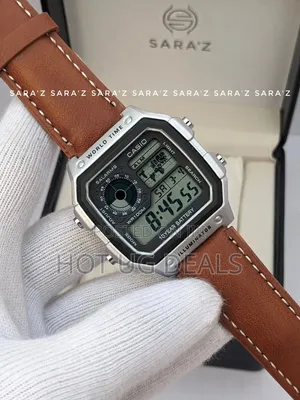 Casio Illuminator Digital Wristwatch With a Green Leather Strap