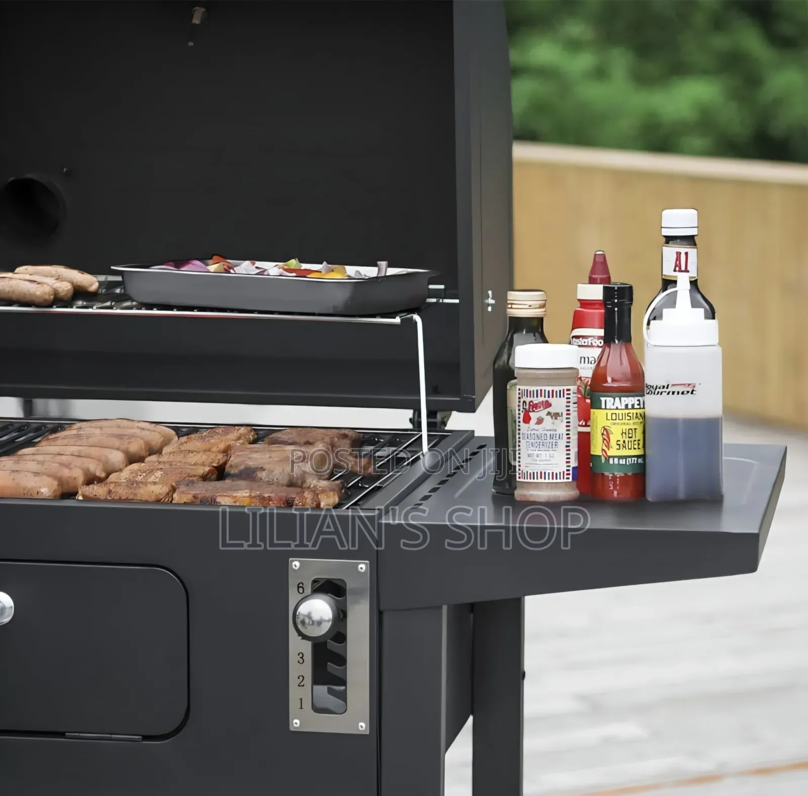Carbon Steel Charcoal BBQ Cooker Grill - Black