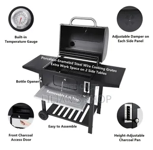 Carbon Steel Charcoal BBQ Cooker Grill - Black