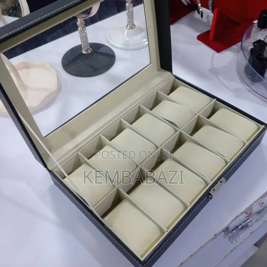 Black Faux-Leather 12-Slot Watch Box