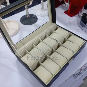 Black Faux-Leather 12-Slot Watch Box