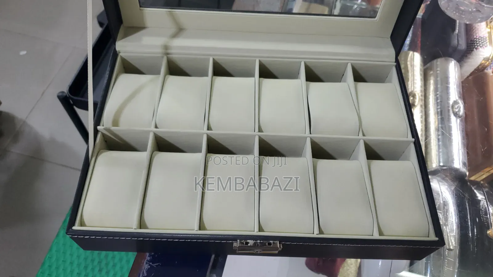 Black Faux-Leather 12-Slot Watch Box