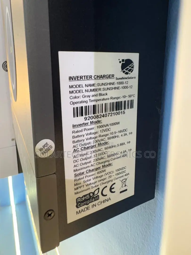 Sunshine 1000W Pure Hybrid Solar Inverter 12V | 10.5–16VDC