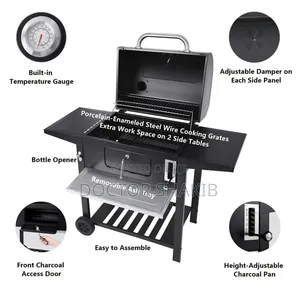 Carbon Steel Charcoal BBQ Cooker Grill - Black