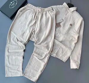 Casual Men's Summer Two-Piece Linen/Textured Outfits. Shirt and Pants