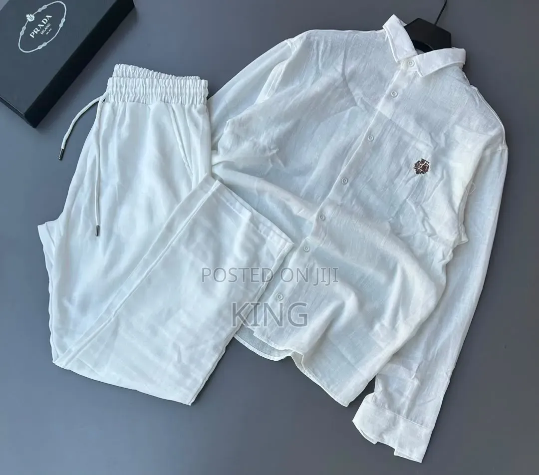 Casual Men's Summer Two-Piece Linen/Textured Outfits. Shirt and Pants