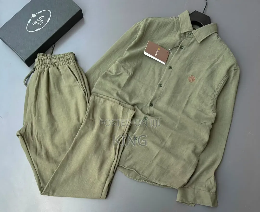 Casual Men's Summer Two-Piece Linen/Textured Outfits. Shirt and Pants