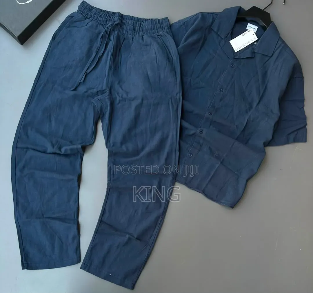 Casual Men's Summer Two-Piece Linen/Textured Outfits. Shirt and Pants