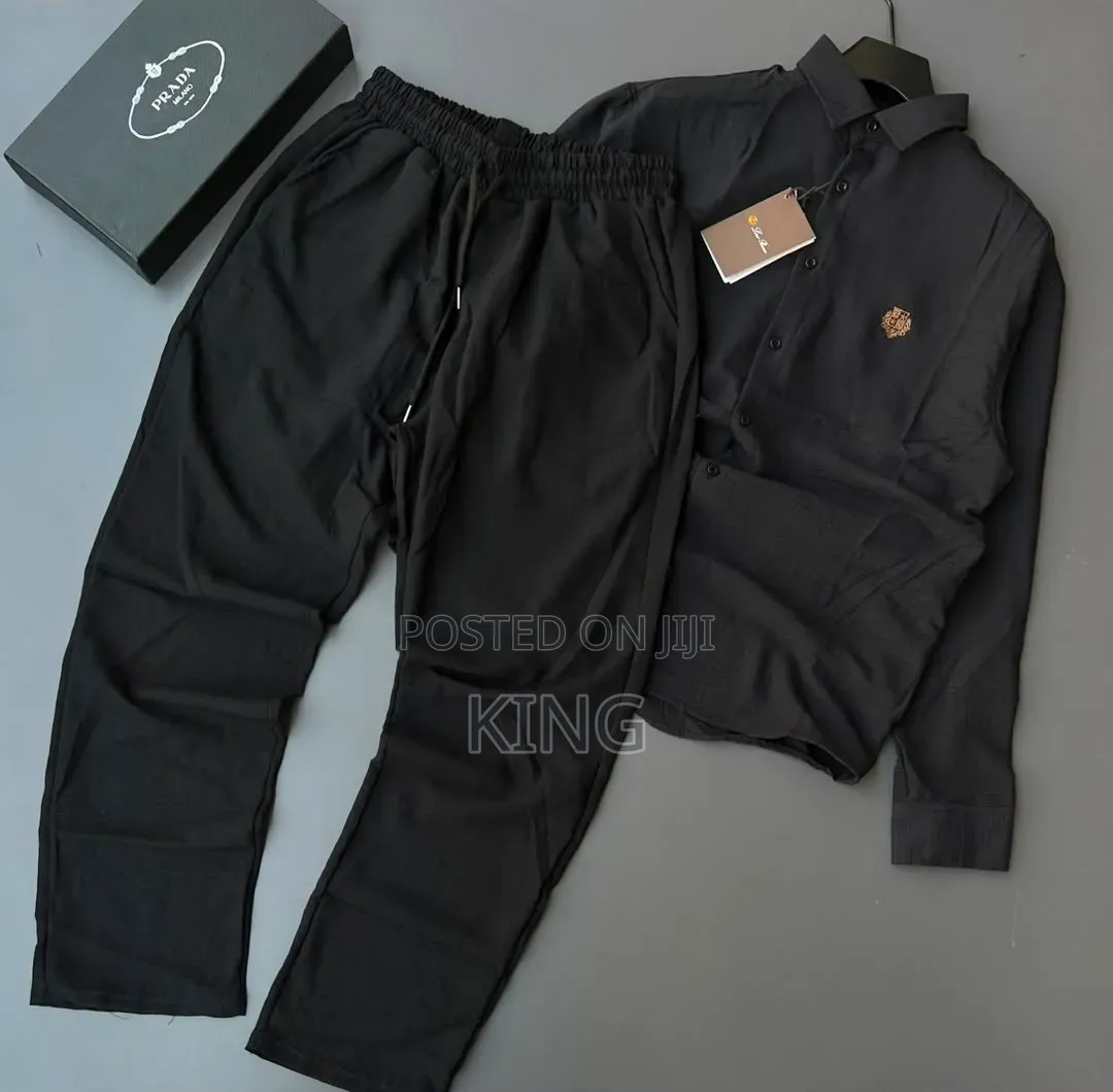 Casual Men's Summer Two-Piece Linen/Textured Outfits. Shirt and Pants