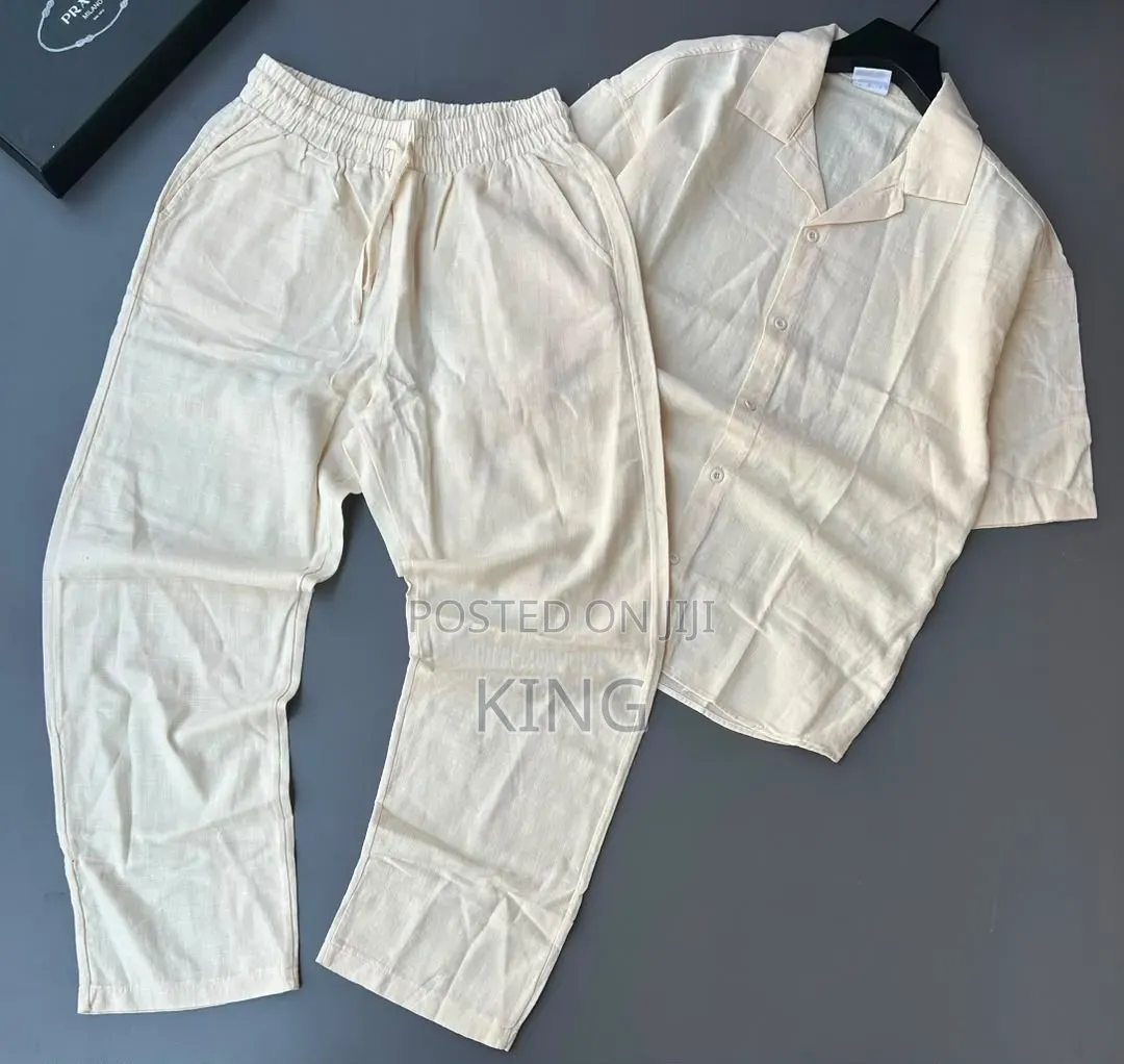Casual Men's Summer Two-Piece Linen/Textured Outfits. Shirt and Pants