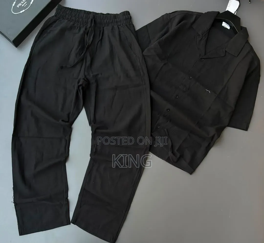 Casual Men's Summer Two-Piece Linen/Textured Outfits. Shirt and Pants
