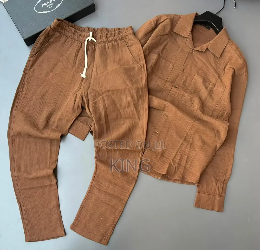 Casual Men's Summer Two-Piece Linen/Textured Outfits. Shirt and Pants