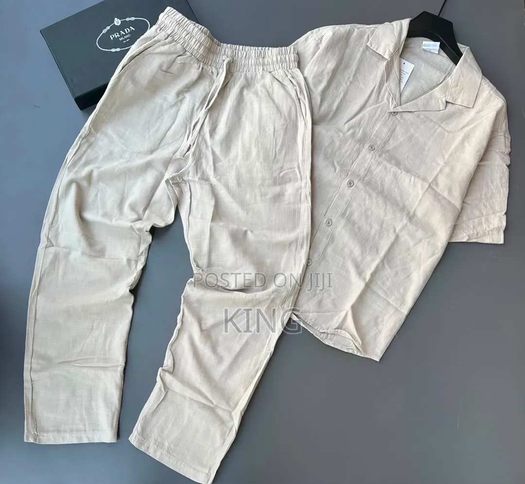 Casual Men's Summer Two-Piece Linen/Textured Outfits. Shirt and Pants