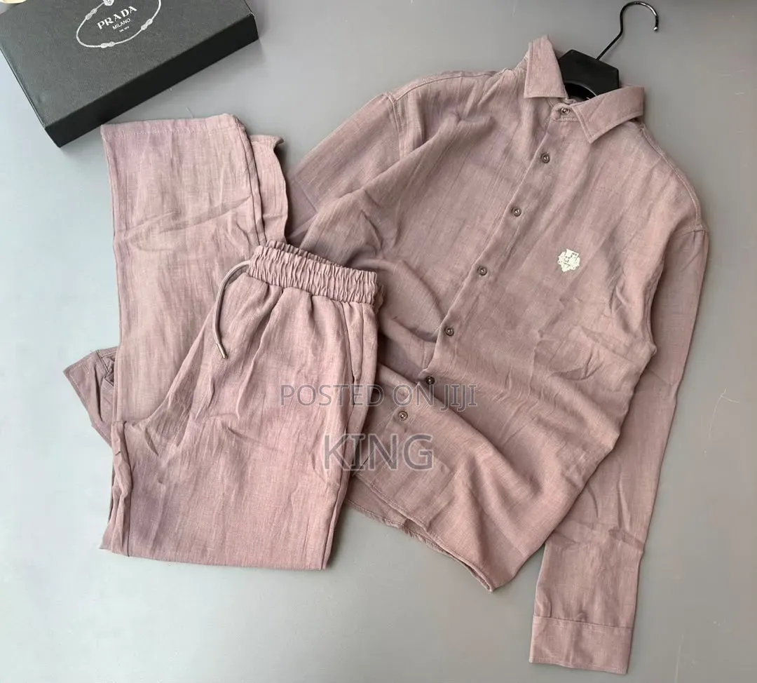 Casual Men's Summer Two-Piece Linen/Textured Outfits. Shirt and Pants