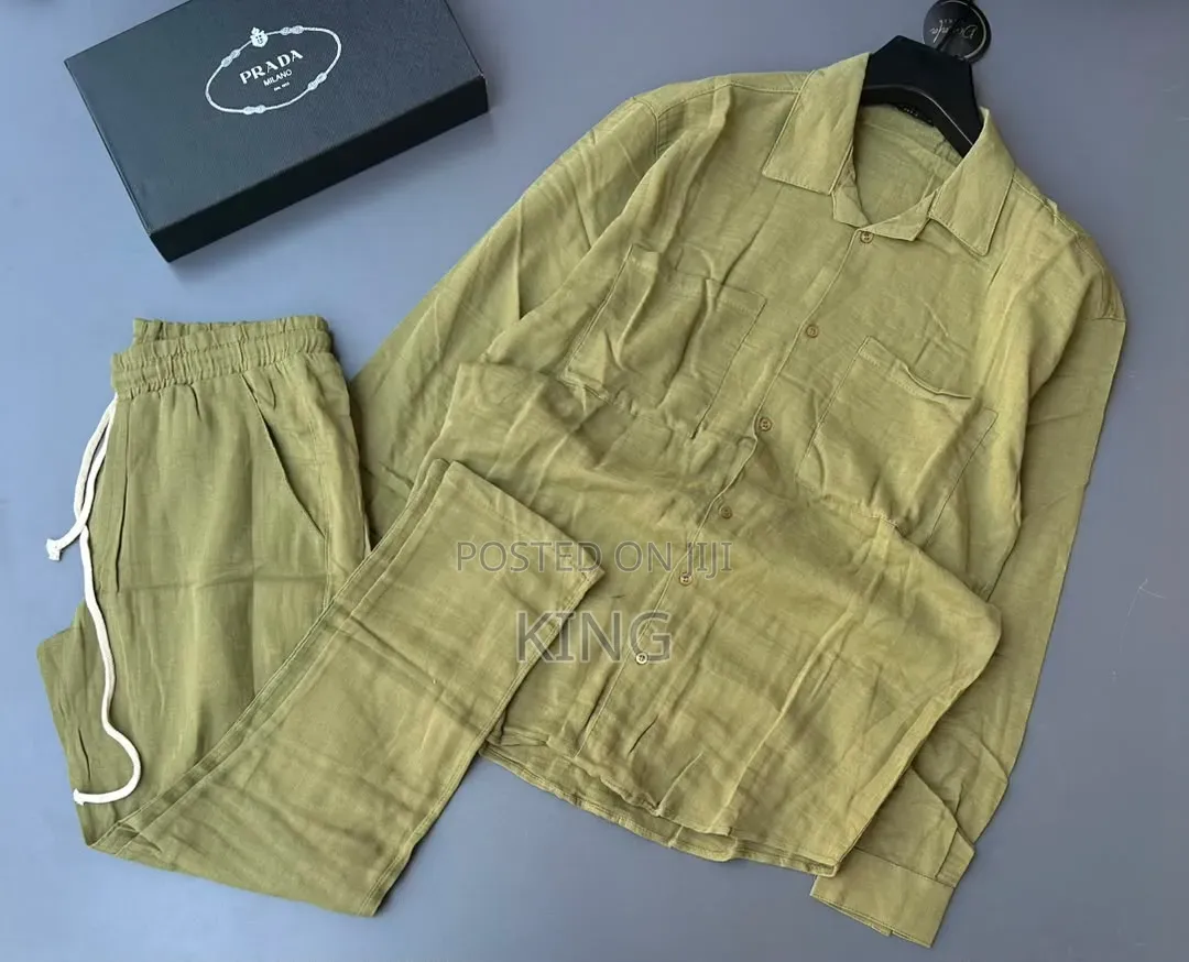 Casual Men's Summer Two-Piece Linen/Textured Outfits. Shirt and Pants
