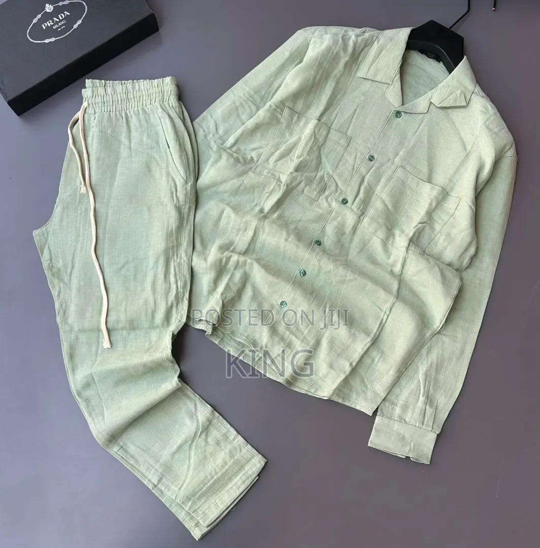 Casual Men's Summer Two-Piece Linen/Textured Outfits. Shirt and Pants