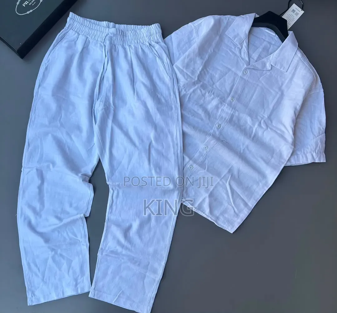 Casual Men's Summer Two-Piece Linen/Textured Outfits. Shirt and Pants