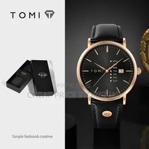 TOMI T-019 Trendy Men's Quartz Watch, Black Dial With a Gold-Tone