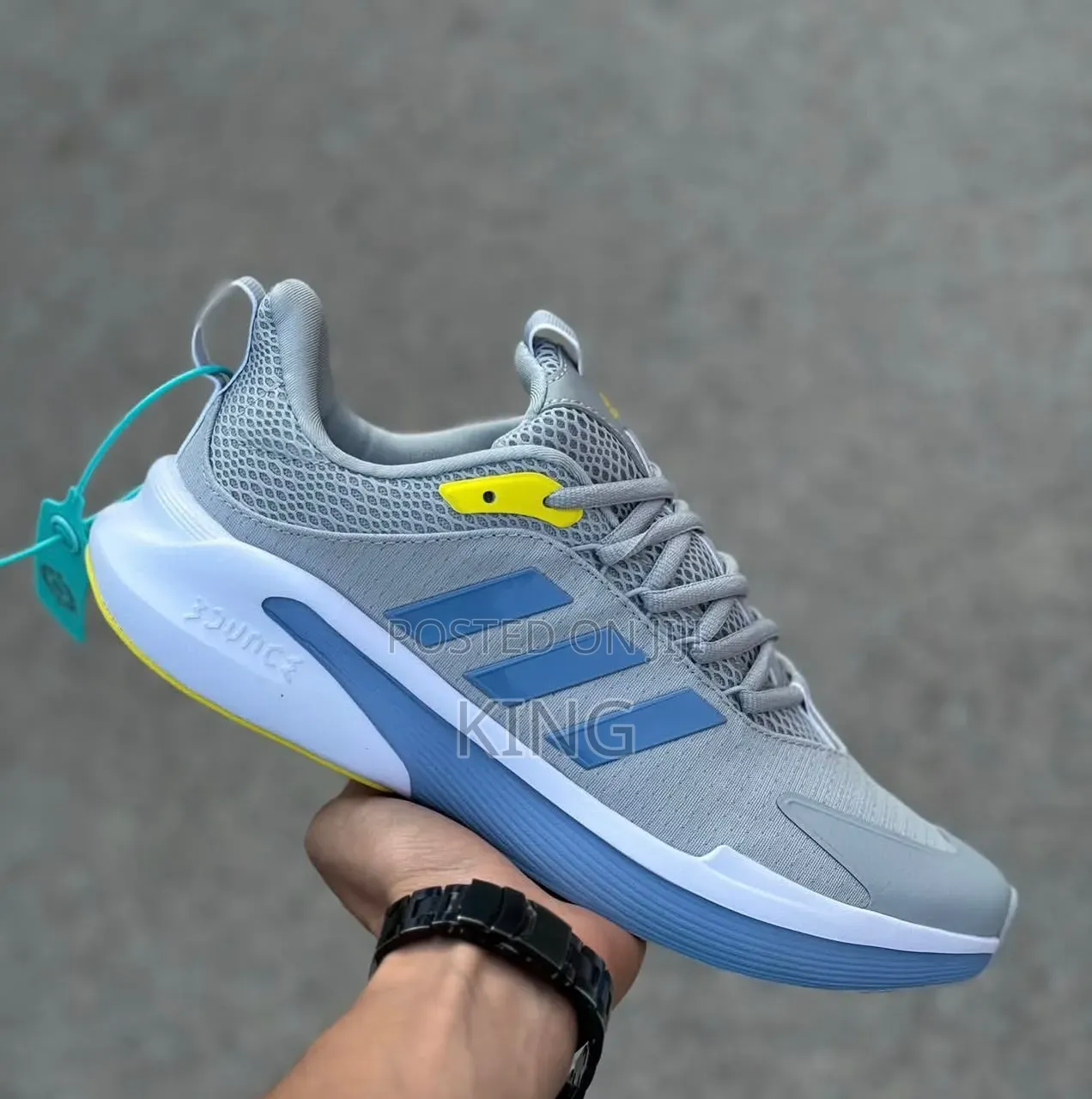 Grey and Blue Adidas Bounce Athletic Running Shoe