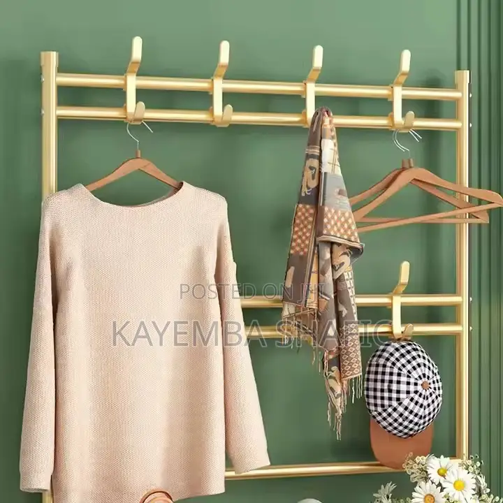 Fully Metallic Large Golden Shoe Rack With Coat Hanger