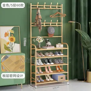 Fully Metallic Large Golden Shoe Rack With Coat Hanger
