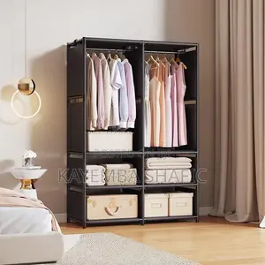 Premium 2 Column Portable Fabric Wardrobe Clothes Rack Organizer White