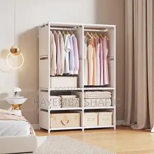 Premium 2 Column Portable Fabric Wardrobe Clothes Rack Organizer White
