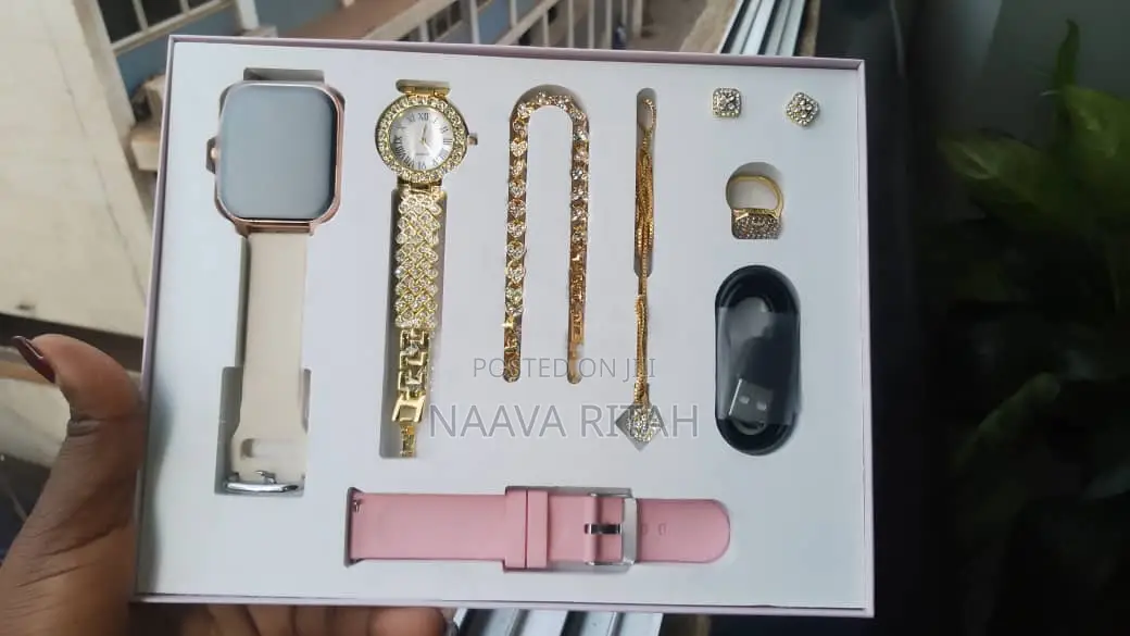 A58 Plus 7-in-1 Smartwatch and Jewelry Gift Set - PINK