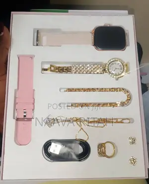 A58 Plus 7-in-1 Smartwatch and Jewelry Gift Set - PINK