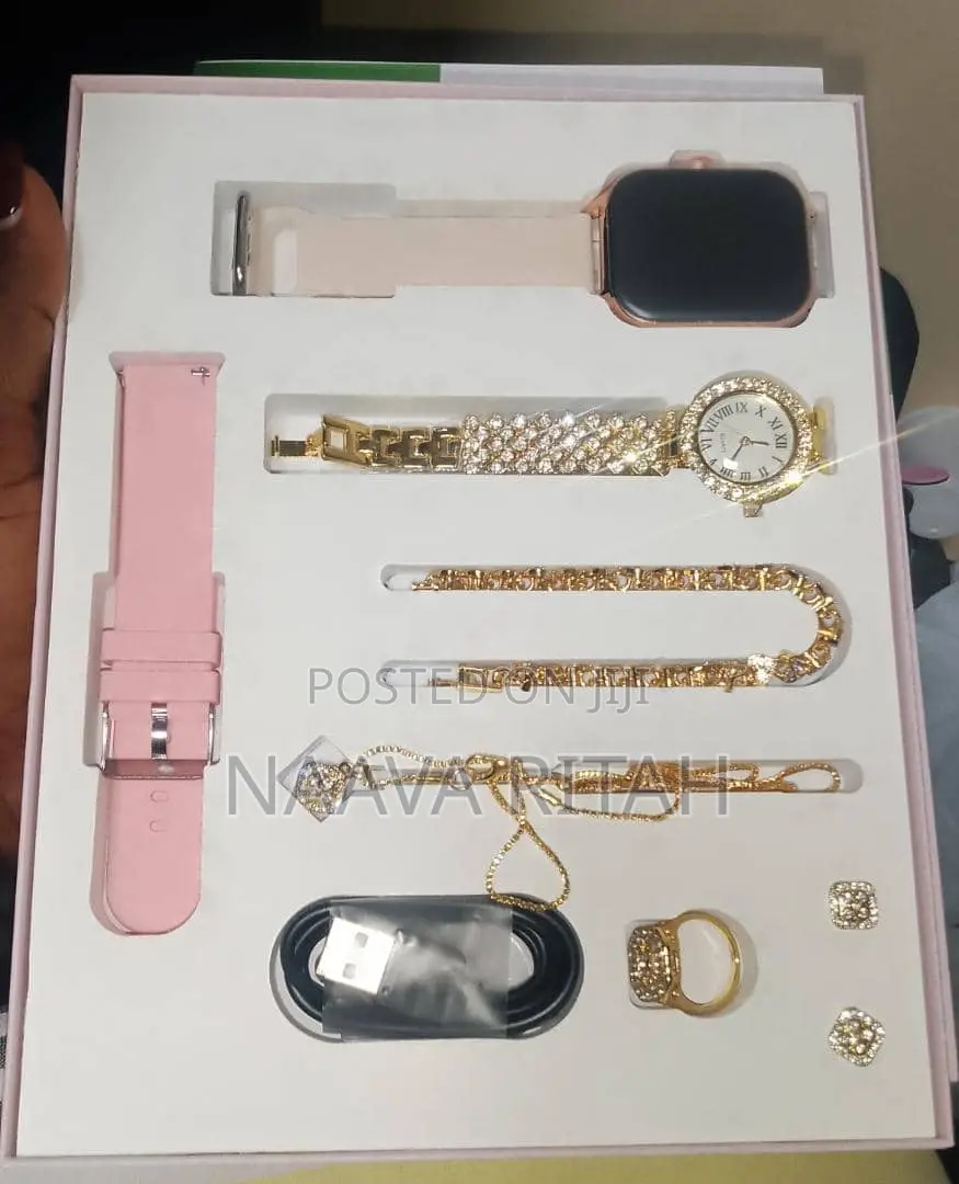 A58 Plus 7-in-1 Smartwatch and Jewelry Gift Set - PINK