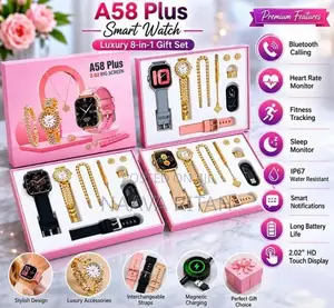 A58 Plus 7-in-1 Smartwatch and Jewelry Gift Set - PINK
