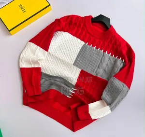 Black, White, and Gray Patchwork Knit Crewneck Sweater