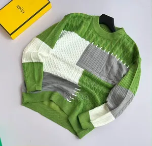 Black, White, and Gray Patchwork Knit Crewneck Sweater