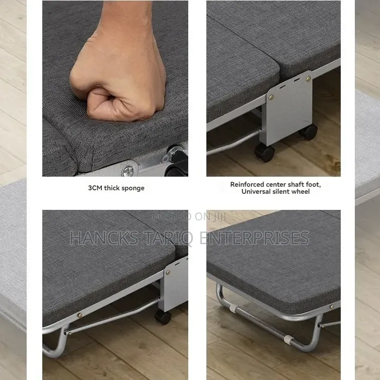 Luxury Linen Gray Foldable Single Guest Bed and Portable Cot