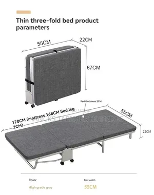 Luxury Linen Gray Foldable Single Guest Bed and Portable Cot