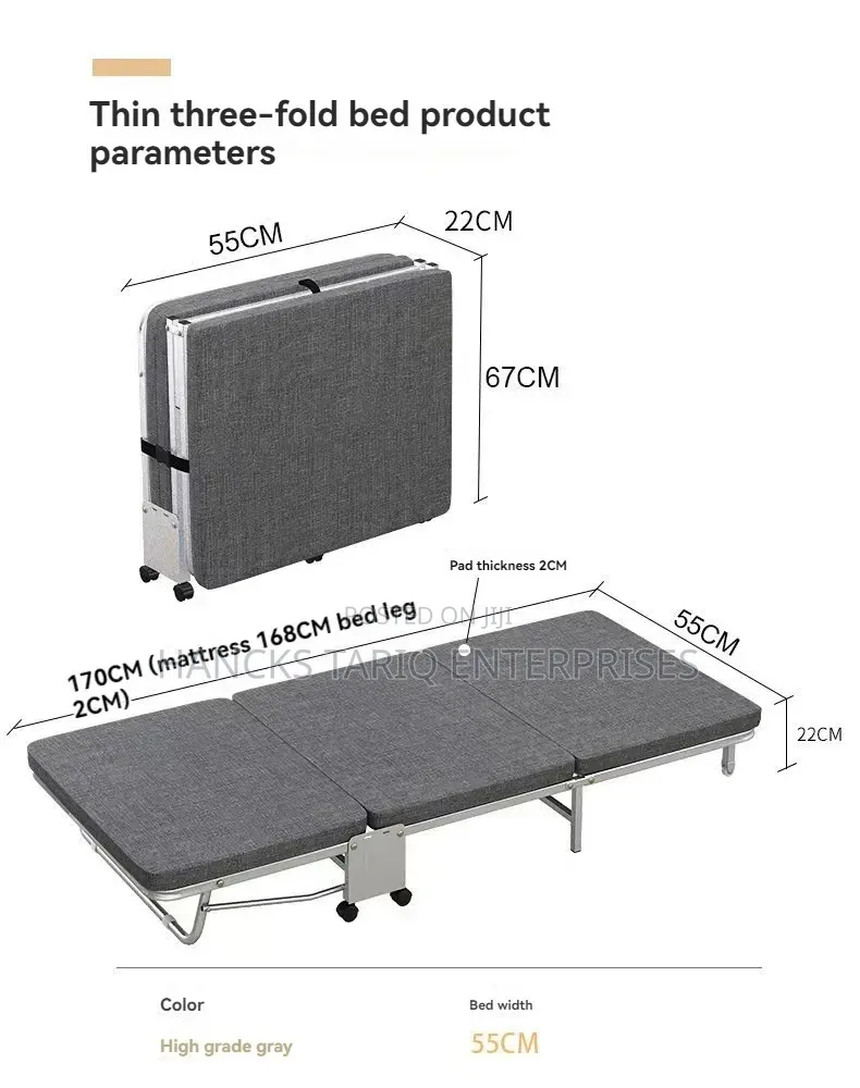 Luxury Linen Gray Foldable Single Guest Bed and Portable Cot