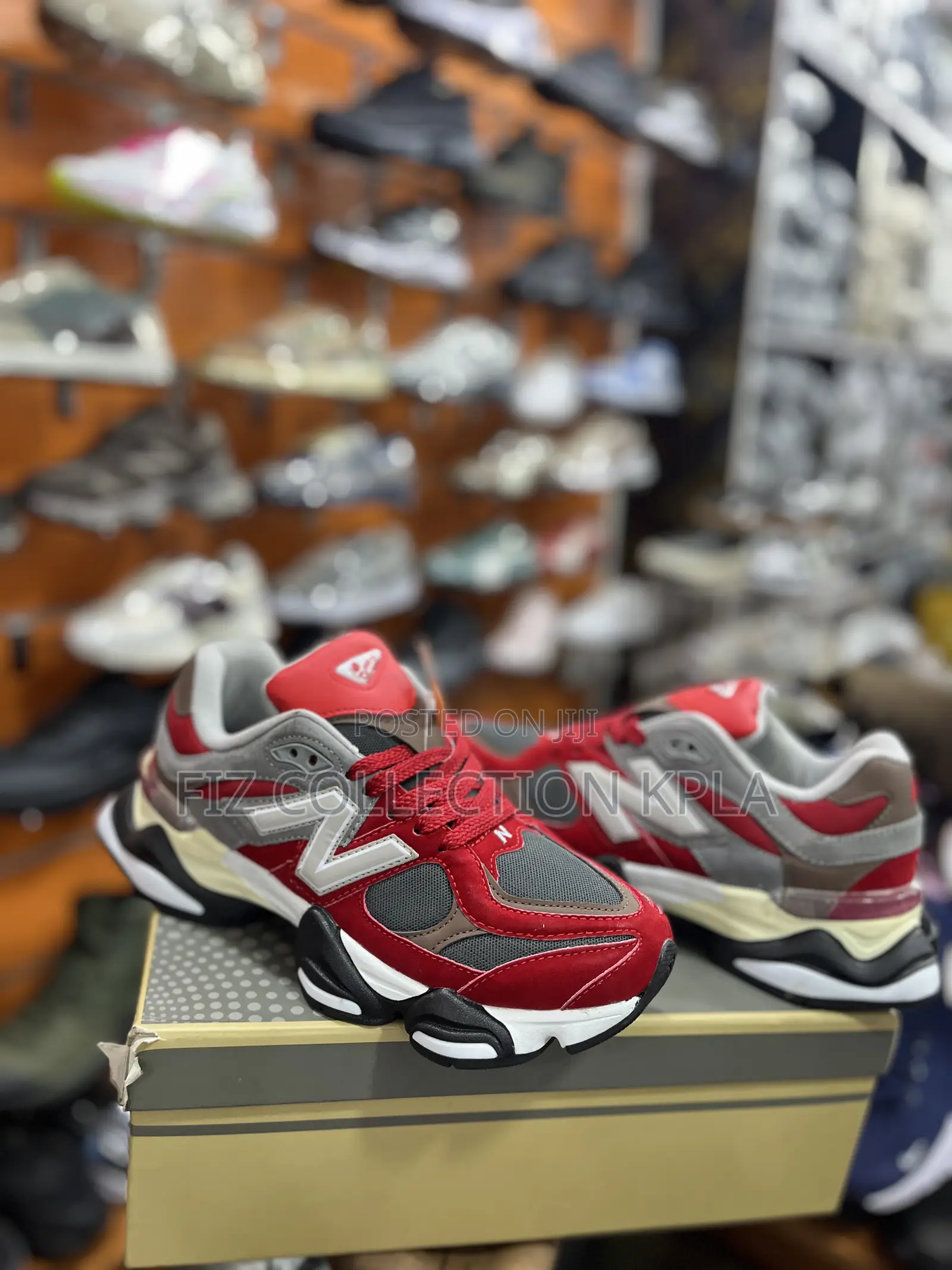 New Balance 9060 Red Grey Suede Mesh Sneakers