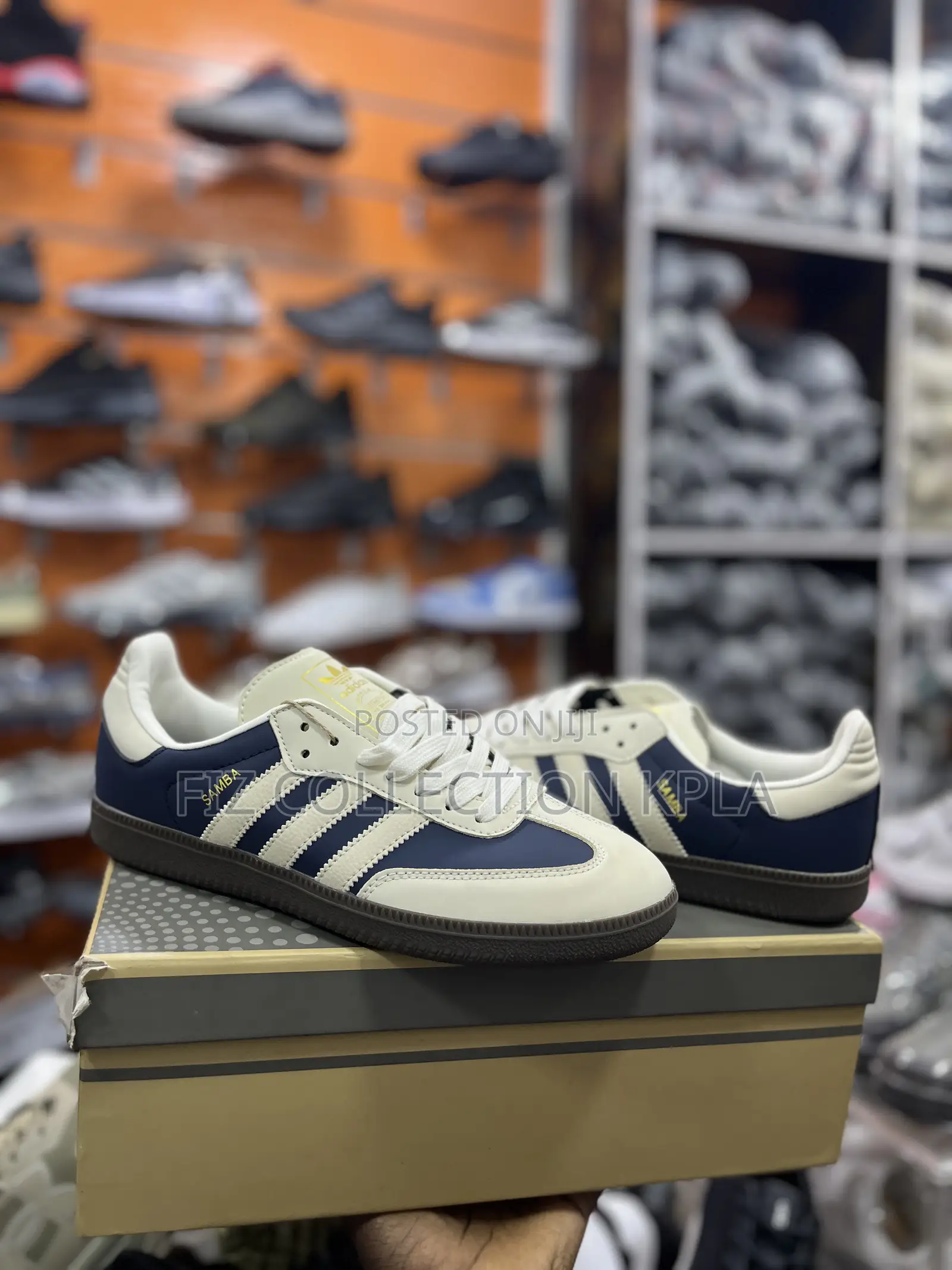 Original Adidas Samba OG Indigo Cream Gold Sneakers