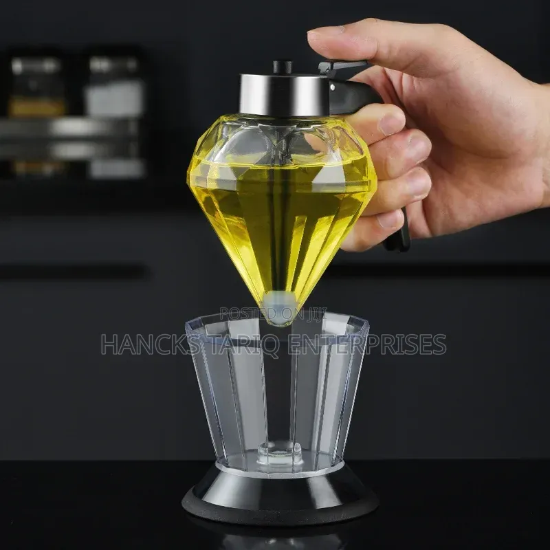 Diamond-Cut Glass Honey and Syrup Dispenser With Trigger Stand