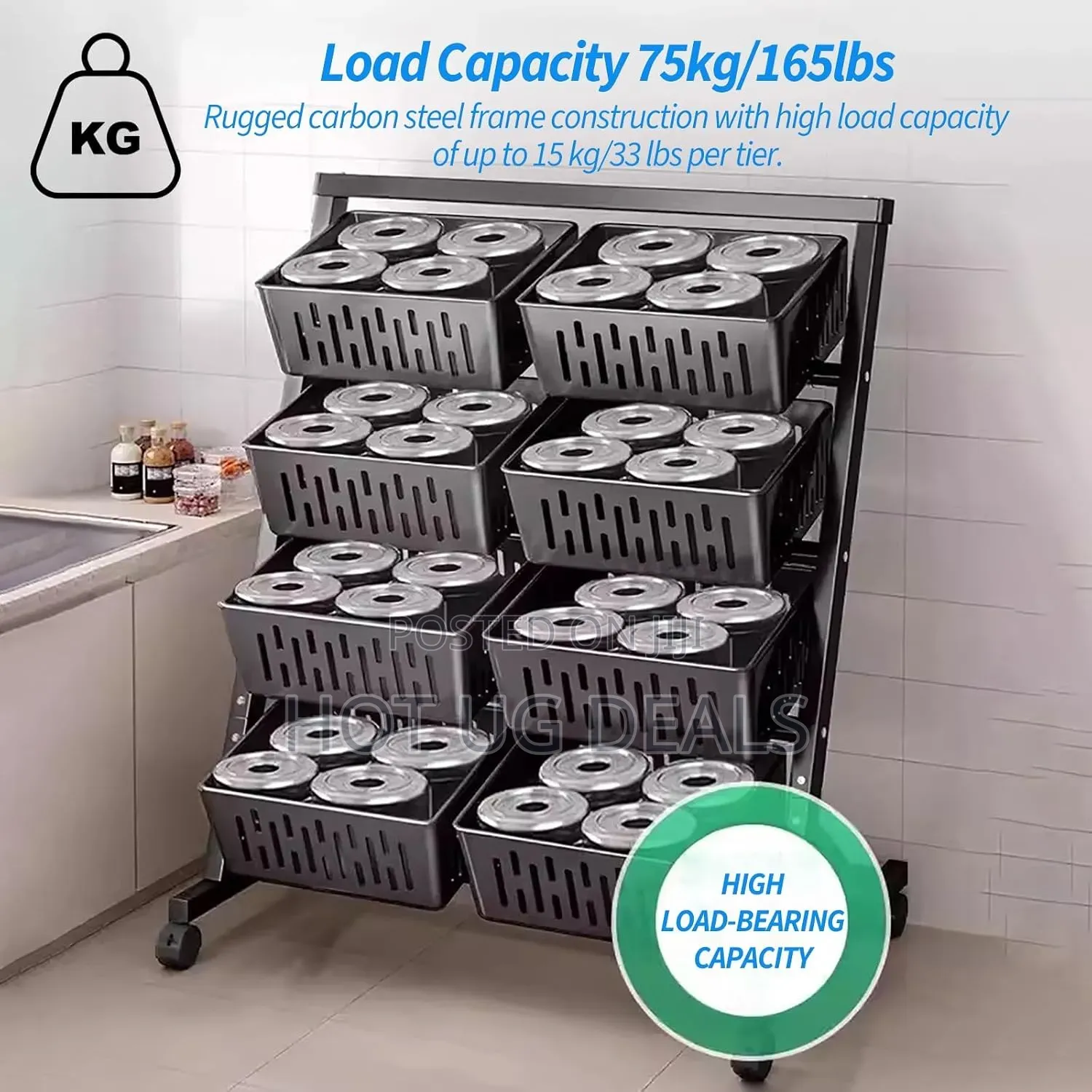 4-Tier Storage Cart Shelf Supermarket Movable Vegetable Storage Rack
