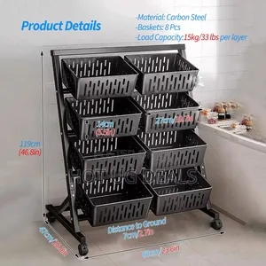 4-Tier Storage Cart Shelf Supermarket Movable Vegetable Storage Rack